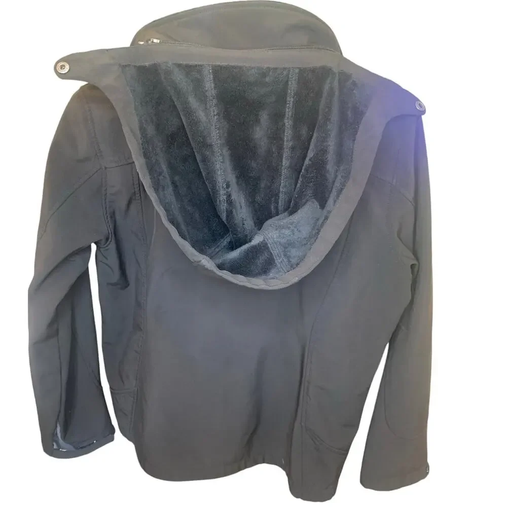 Free Country Softshell Jacket L Black Mens Detachable Hood Lined Full Zip